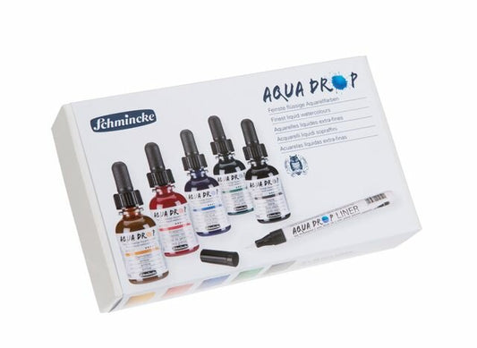Aquadrop Set (5 x 30 ml) + Liner Aqua Drop vloeibare waterverf inkt Schmincke