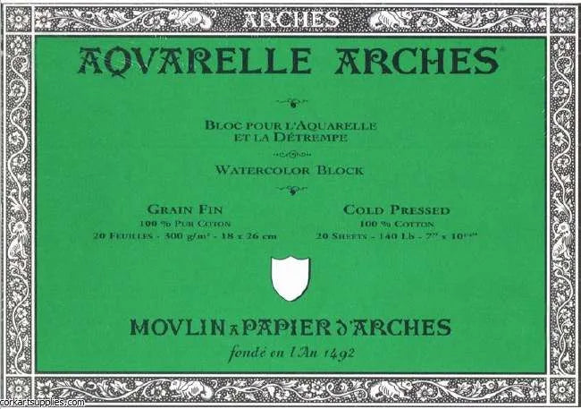 Fijn 300 gr 26x36 Blok 4 zijdig verlijmd Aquarelpapier Arches