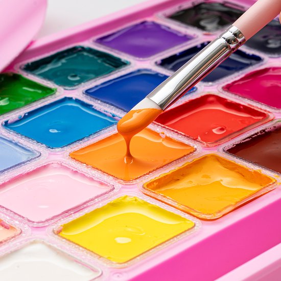 HIMI Gouache Set 24 kleuren in box roze + 3 penselen