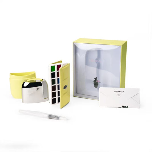 Miya HIMI solid Aquarelverf Set 18 kleuren in box Geel