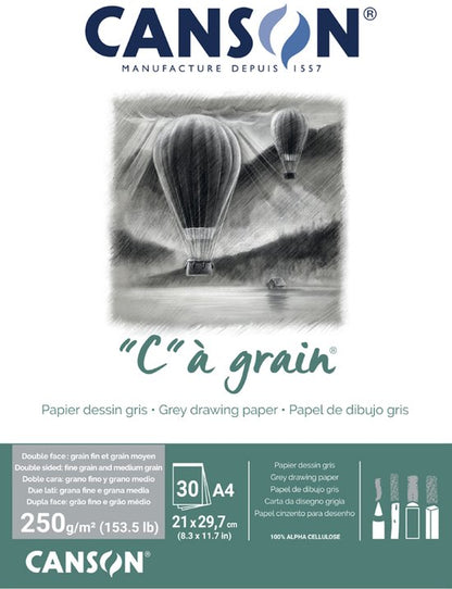 Canson C' a Grain Toned A4 250 gr. Tekenblok gelijmd 30 vel Grijs