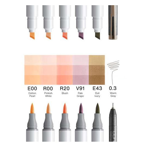 Copic Ciao Portrait Set, Pastel Elegance, 5 kleuren + multiliner