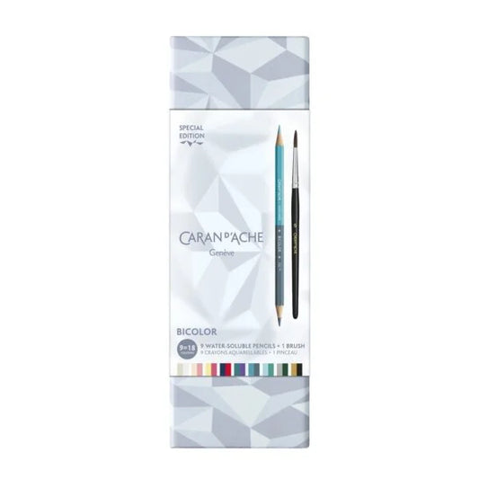 Caran d'Ache Prismalo Bicolor potlodenset – Speciale editie (9 potloden = 18 kleuren) met penseel
