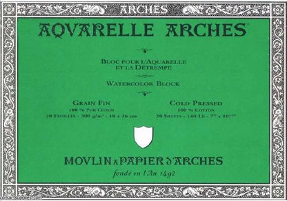 Fijn 300 gr 26x36 Blok 4 zijdig verlijmd Aquarelpapier Arches