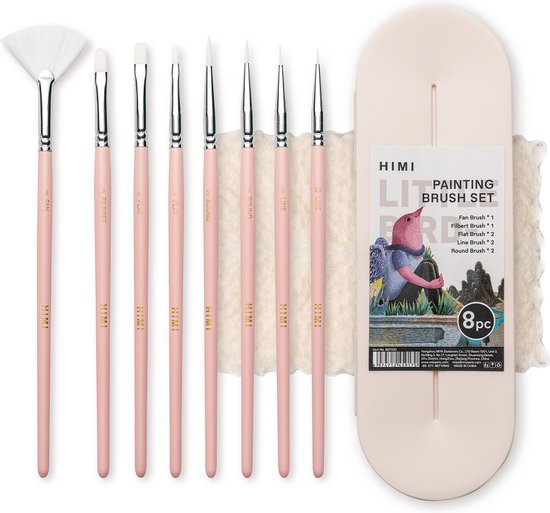 HIMI 8 Verschillende Penselen Set in Box (Roze)
