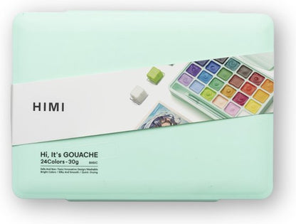 HIMI Gouache Set 24 kleuren in box groen + 3 penselen