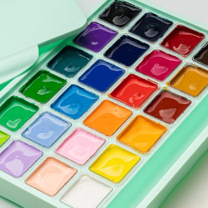 HIMI Gouache Set 24 kleuren in box groen + 3 penselen