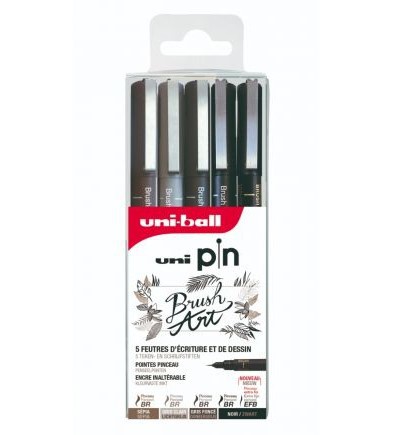Set met 5 Gekleurde Brush fineliners PIN UNI-ball